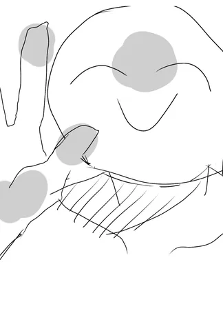 指先のピース、柔らかな線