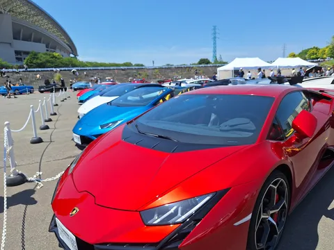 陽光に映えるスーパーカー列