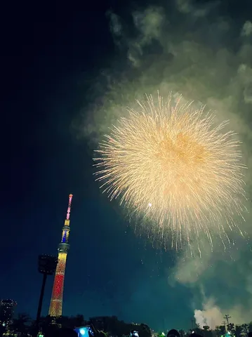 花火とスカイツリーの煌めき