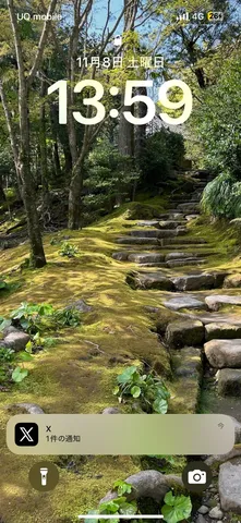 緑に包まれた石畳の道