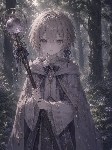 神秘的な森と杖の輝き