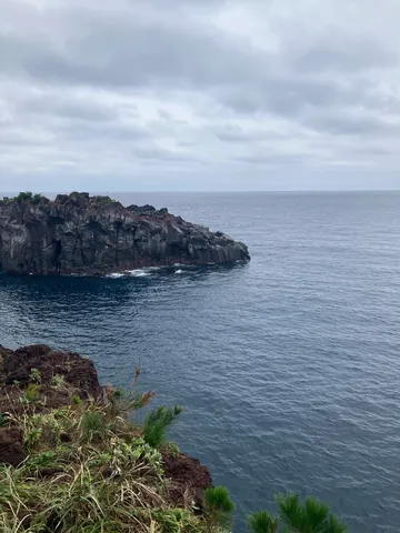 荒磯と静かな水平線
