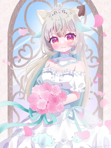 ウェディングドレス姿の猫耳少女