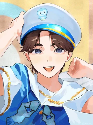 青い帽子の元気な一瞬