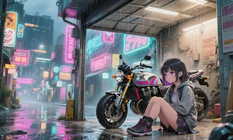雨に溶けるネオンとエンジン