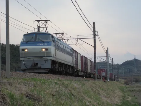 夕暮れの貨物列車