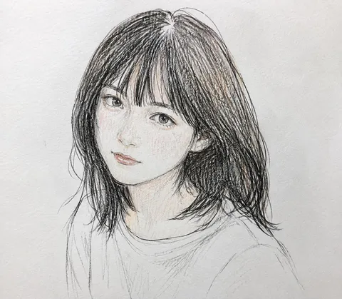 鉛筆で描かれた、透明感あふれるポートレート
