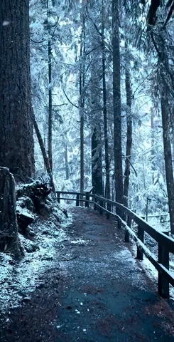 雪化粧の森道、誘う小径