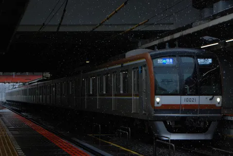 雪の降る中
