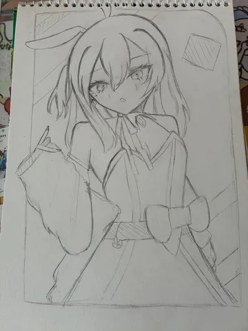 うさ耳少女の繊細な鉛筆画