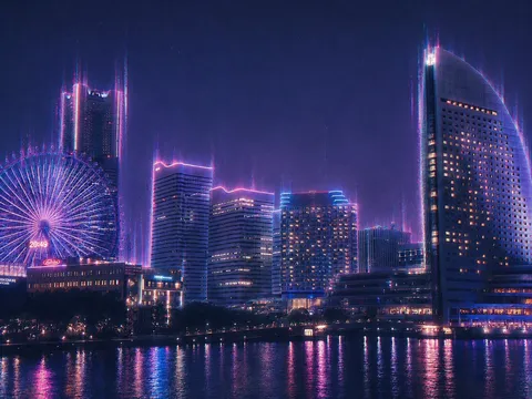 ネオンが揺れる夜景