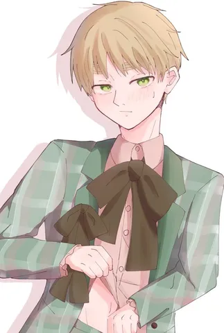 緑のチェック柄に包まれた少年