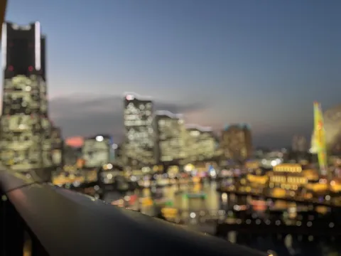 都会の灯りと夕暮れの帳