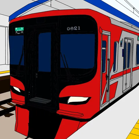 都会の夜を疾走する赤い列車