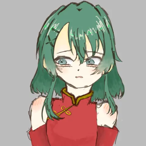 緑髪少女の憂いを帯びた表情