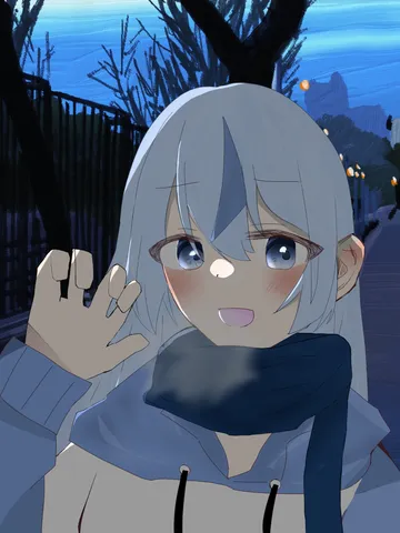 冬の気配、手を振る少女