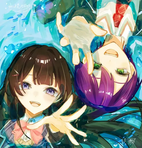 水中に伸びる手と視線