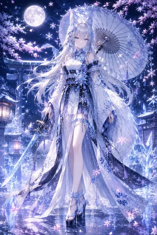 月の光と雪花の舞