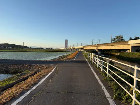 夕暮れの田園と高架線