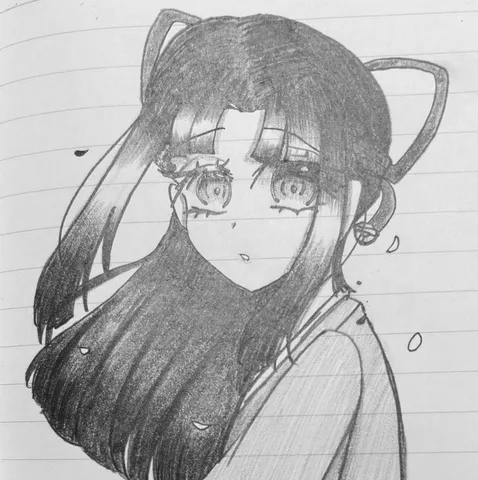 切ない表情の少女、鉛筆画の世界