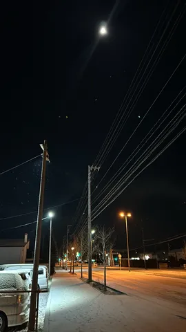 雪道に灯る街灯の夜