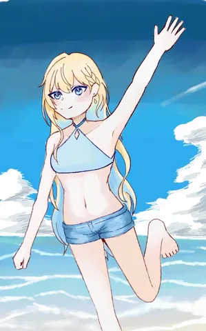 夏色ビキニの海辺スマイル