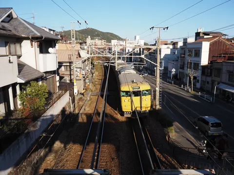 黄の列車が走る街角