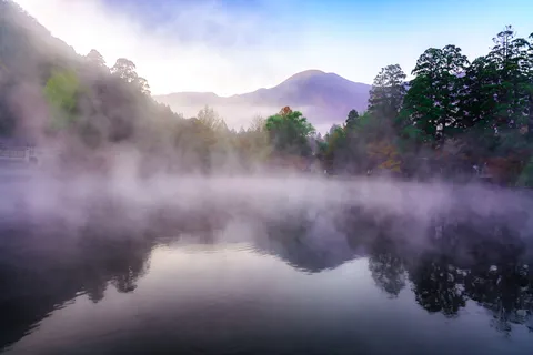 幻想的な水面に漂う霧