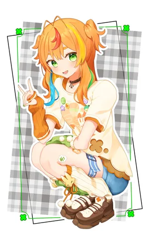 クローバー畑でピースサイン！