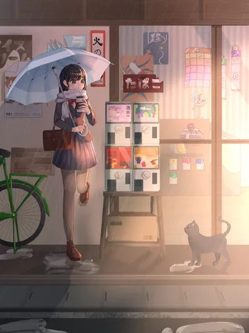 雨降る通りの優しい光景
