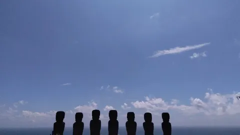 絶景とモアイ、青い空と海