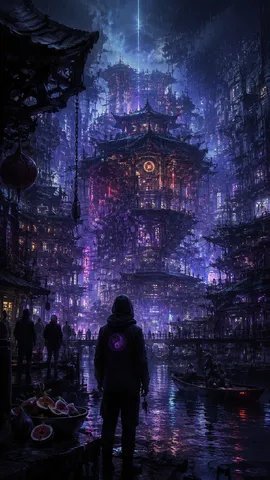 紫電煌めく水辺の街