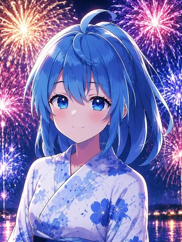 煌めく夜の花火と涼しげな装い
