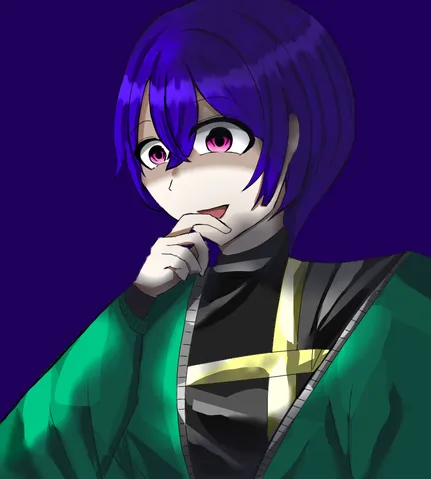 紫色ショートヘアと緑のジャケット