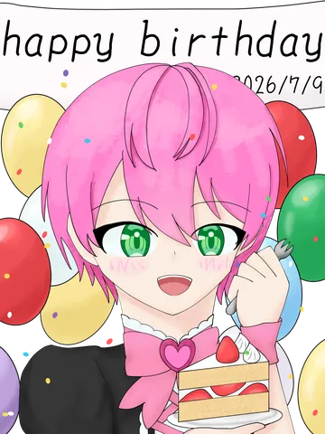 イチゴのショートケーキとピンク髪の少女