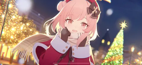 きらめく冬の街角で微笑む