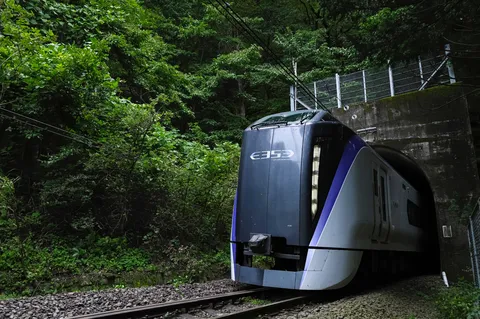 木陰を抜ける疾風の列車