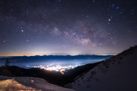 満天の星空と街の灯