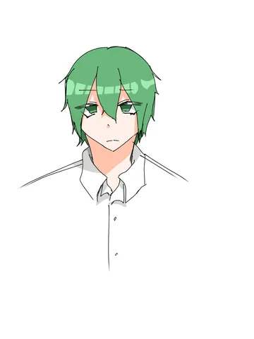 緑髪男子の憂鬱な眼差し