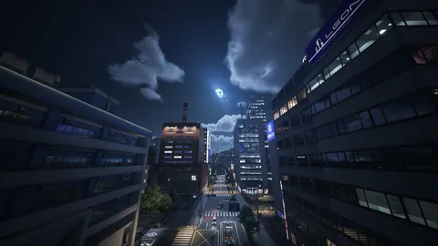 ビルの谷間の月夜