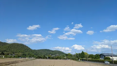 田園風景と青い空のコントラスト