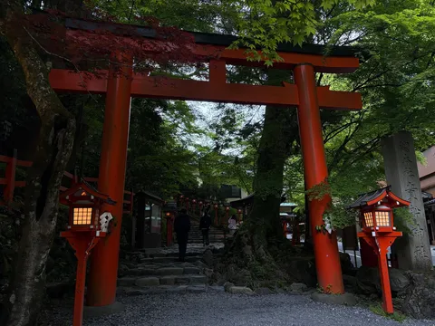 深紅の鳥居と灯りが誘う古都の道