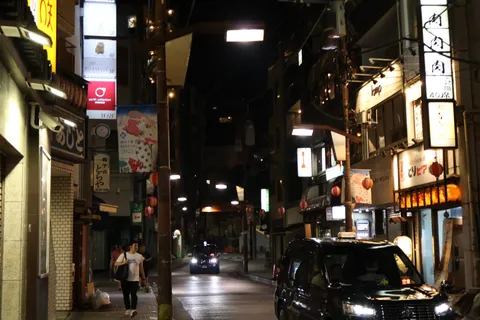 灯りと影の夜道