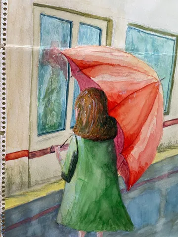雨粒と傘と私、待つ時間