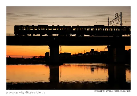 夕暮れを走る影の列車