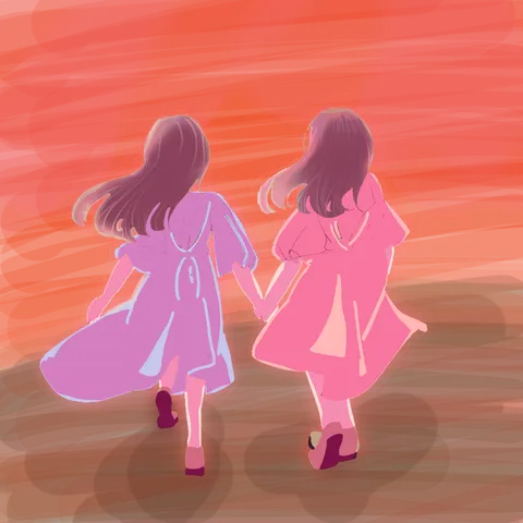 夕暮れ時の手繋ぎ