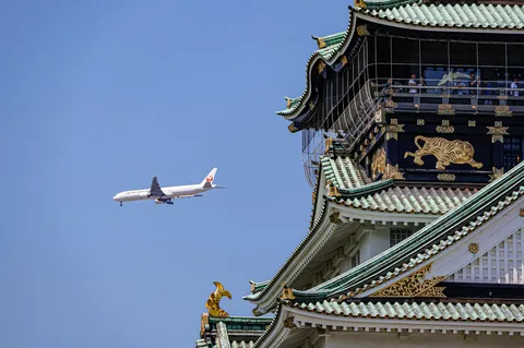 古城をかすめる銀の翼