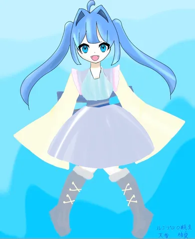 青い髪の少女、空を翔ける