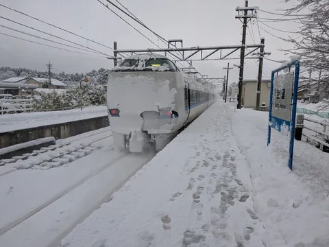 銀世界の駅に佇む雪列車