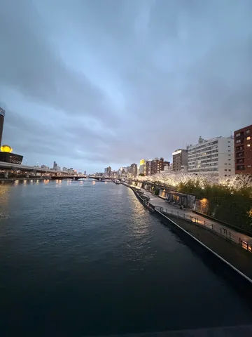 都会の静寂、水辺の光景